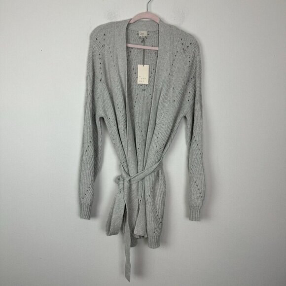 A New Day Gray Knit Cardigan Woman’s XL Waist Tie NWT Mid Length - Picture 1 of 6